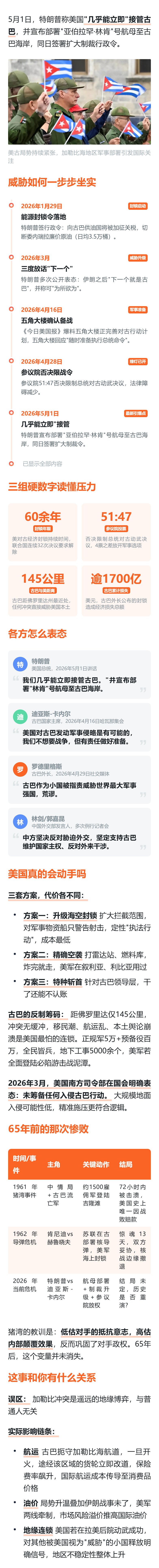林肯号航母已部署古巴海岸，五角大楼备战计划就等一声令下！