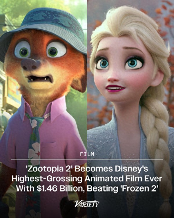 《疯狂动物城2》超《冰雪奇缘2》成票房最高迪士尼本部动画