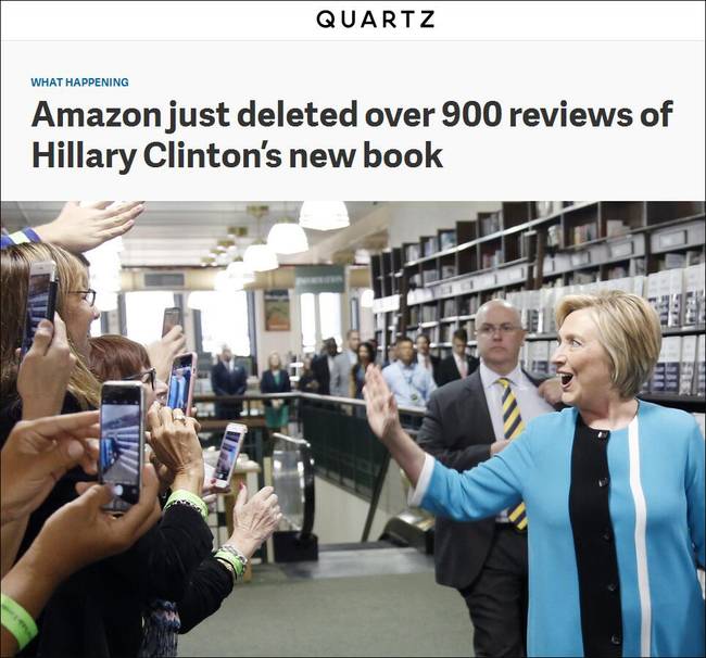 亚马逊删除900条关于希拉里新书的评论 都是差评